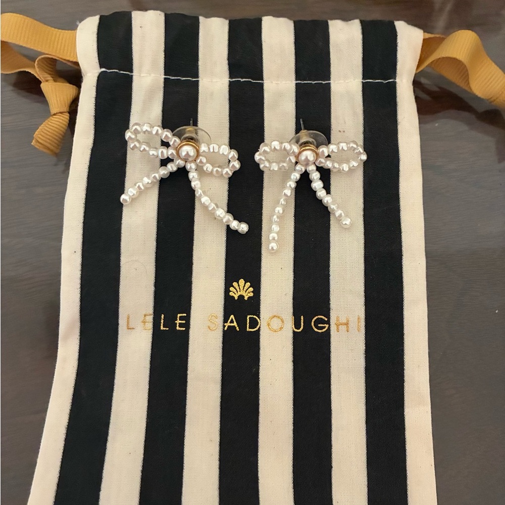 Lele Sadoughi Gold and Pearl Bow Earrings